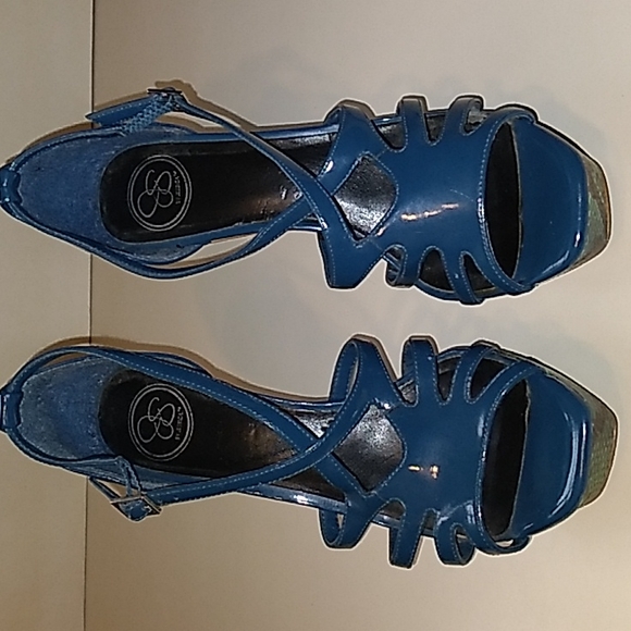 JS by Jessica Simpson, 6inch heels, in Teal and Black Leather, Great Con… - Picture 4 of 9